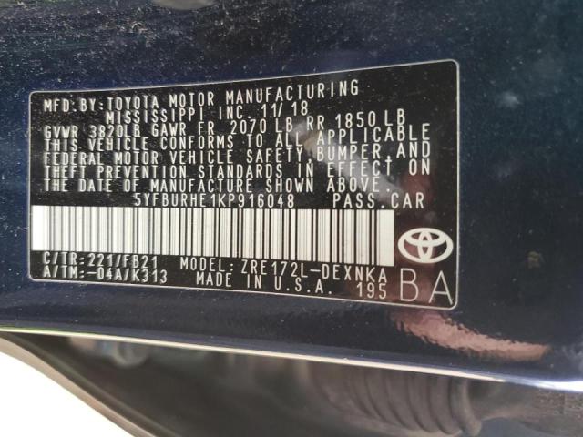 2019 TOYOTA COROLLA L 5YFBURHE1KP916048
