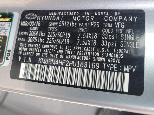 2017 HYUNDAI SANTA FE SE KM8SM4HF2HU183169
