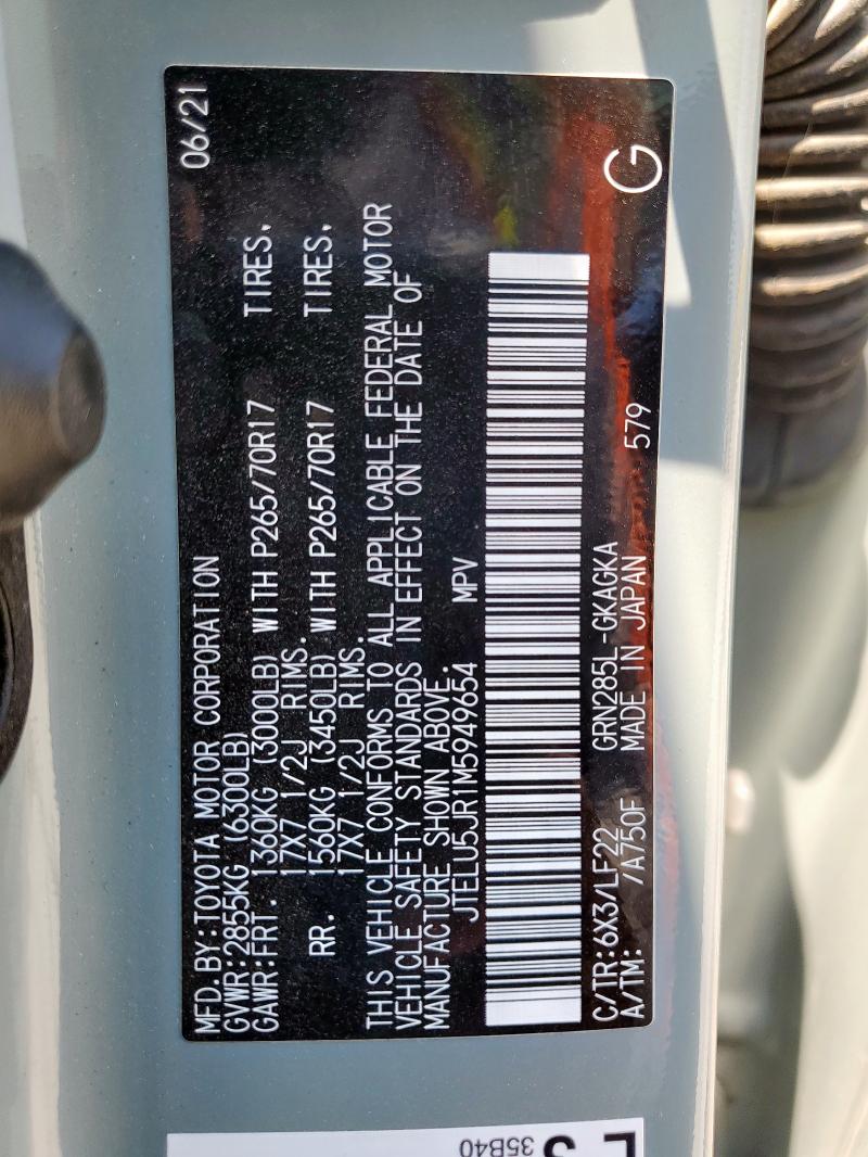 2021 TOYOTA 4RUNNER VE JTELU5JR1M5949654