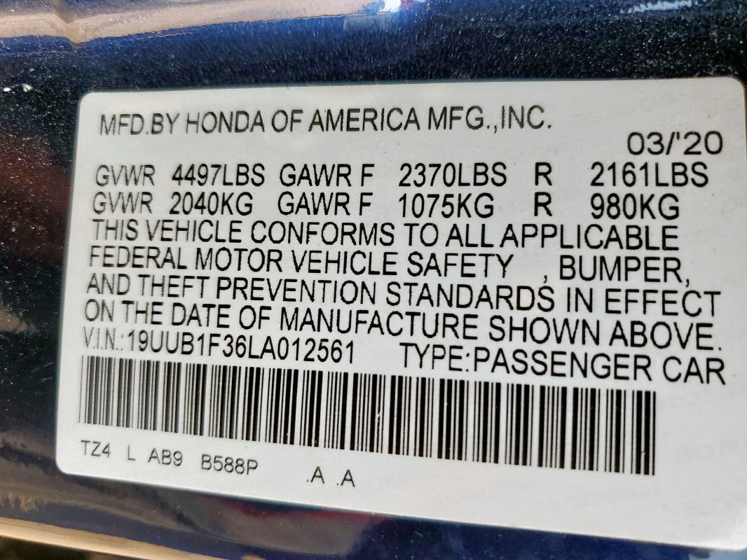 2020 ACURA TLX 19UUB1F36LA012561