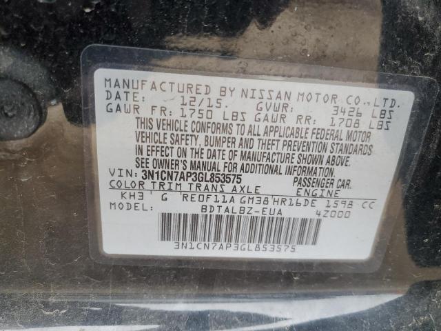 2016 NISSAN VERSA S 3N1CN7AP3GL853575