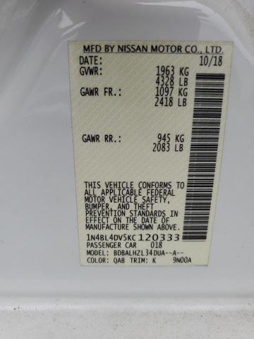 2019 NISSAN ALTIMA SV - 1N4BL4DV5KC120333