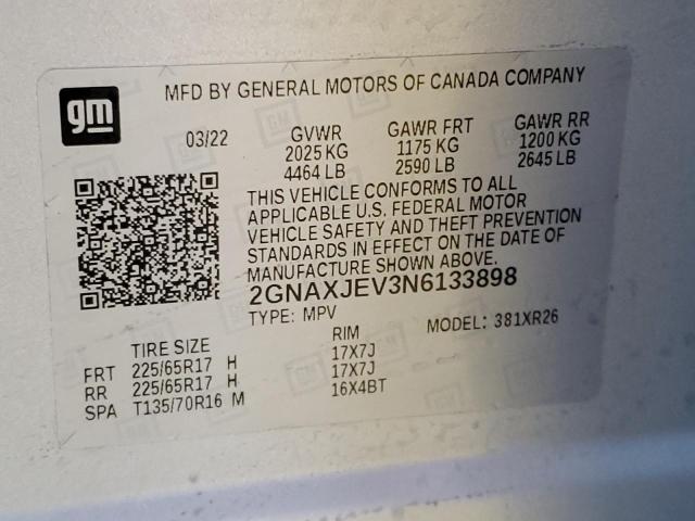 2022 CHEVROLET EQUINOX LT 2GNAXJEV3N6133898