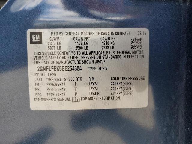 2016 CHEVROLET EQUINOX LT 2GNFLFEK5G6264354