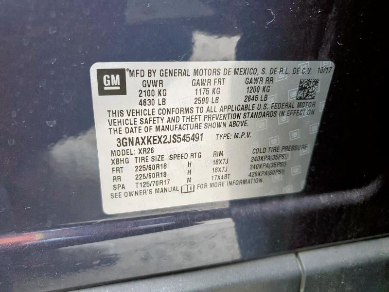 2018 CHEVROLET EQUINOX LT 3GNAXKEX2JS545491