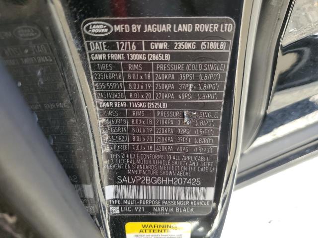 2017 LAND ROVER RANGE ROVE SALVP2BG6HH207425