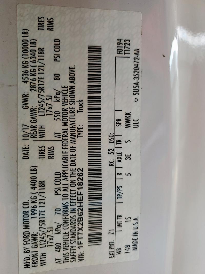 2017 FORD F250 SUPER DUTY 1FT7X2B62HEF18262