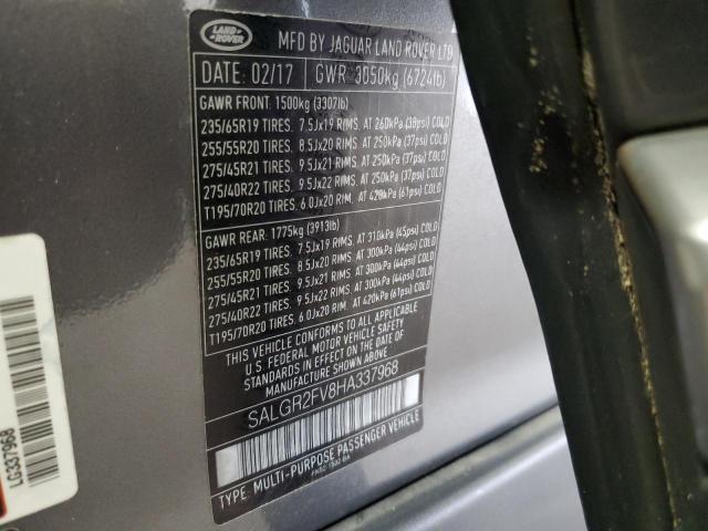 2017 LAND ROVER RANGE ROVE SALGR2FV8HA337968