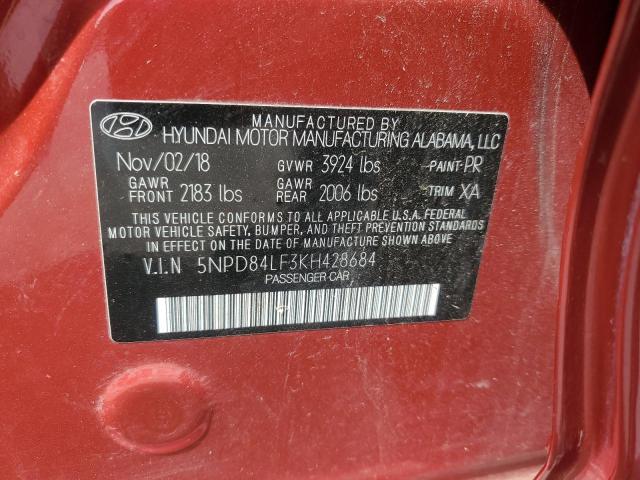 2019 HYUNDAI ELANTRA SEL 5NPD84LF3KH428684