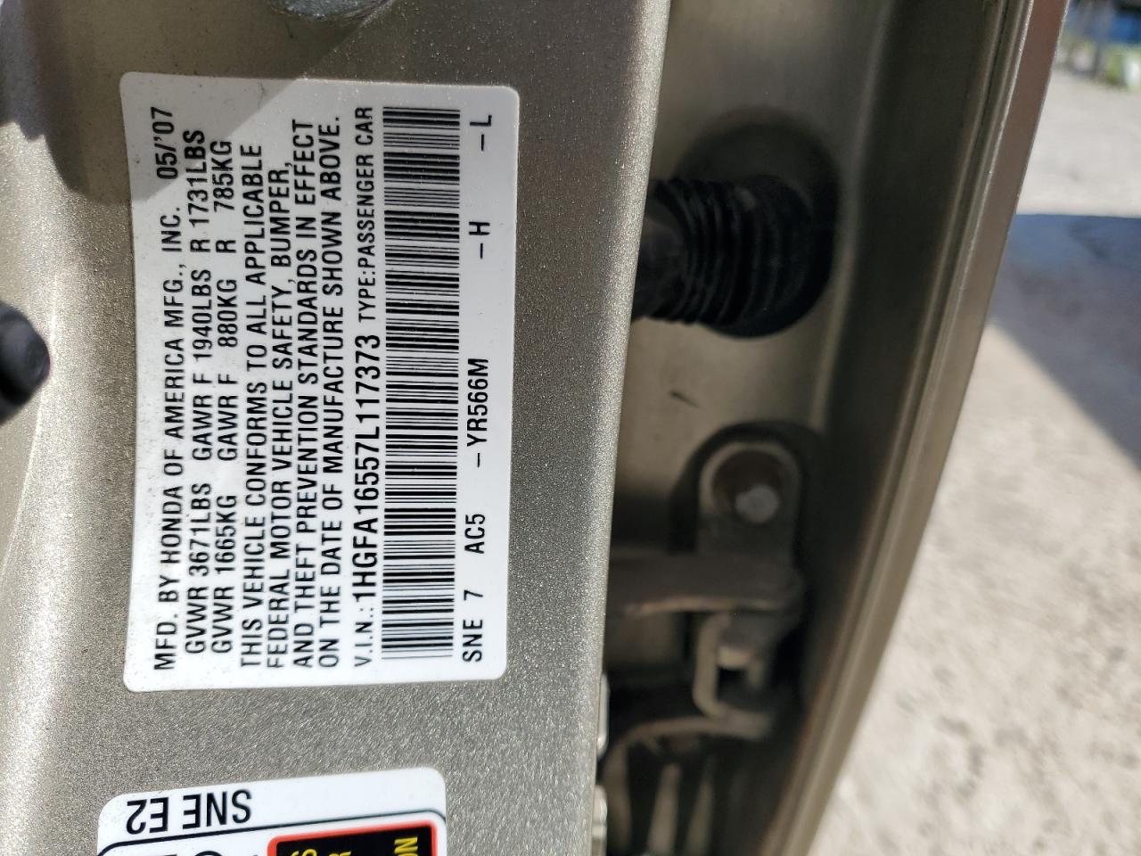 Lot #3290262247 2007 HONDA CIVIC LX