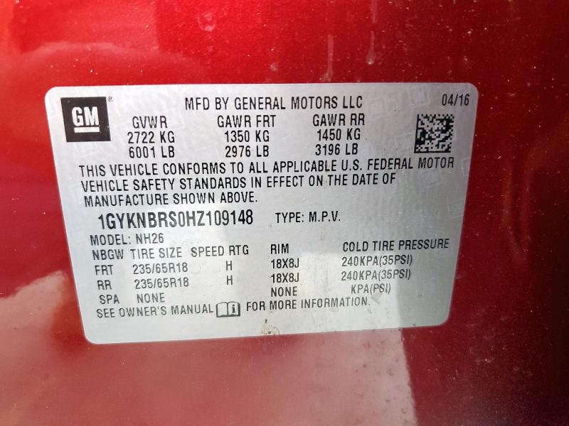 2017 CADILLAC XT5 LUXURY 1GYKNBRS0HZ109148