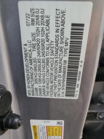 2022 HONDA PILOT ELITE 5FNYF6H05NB065198
