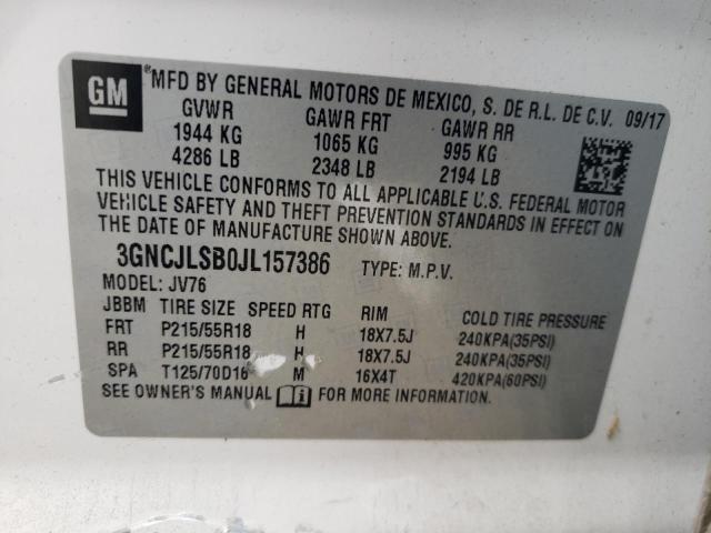 2018 CHEVROLET TRAX 1LT 3GNCJLSB0JL157386