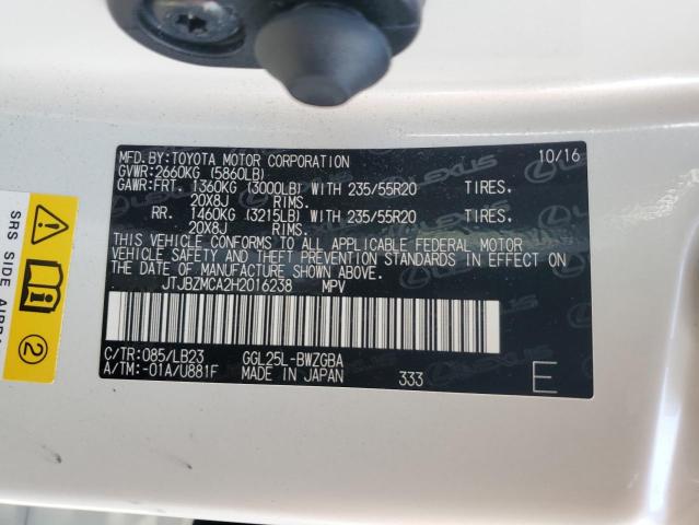 2017 LEXUS RX 350 BASE JTJBZMCA2H2016238