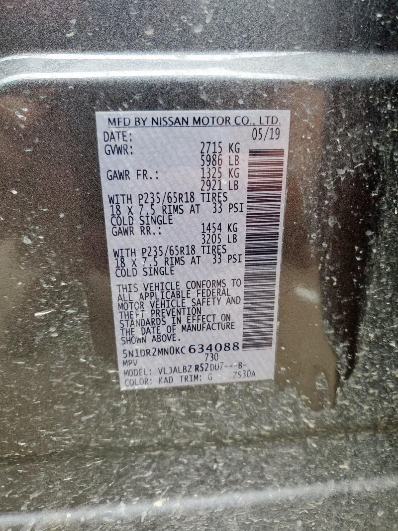 2019 NISSAN PATHFINDER 5N1DR2MN0KC634088