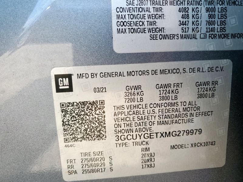 2021 CHEVROLET SILVERADO - 3GCUYGETXMG279979