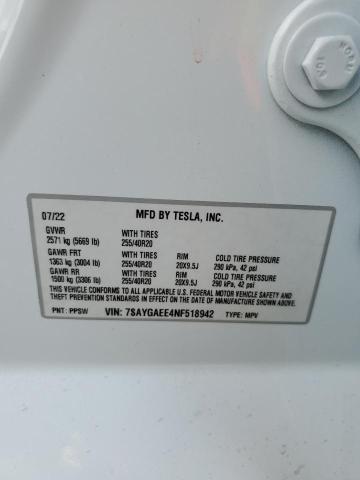 2022 TESLA MODEL Y 7SAYGAEE4NF518942