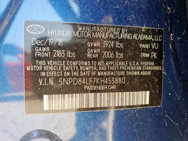 2019 HYUNDAI ELANTRA SE 5NPD84LF7KH453880