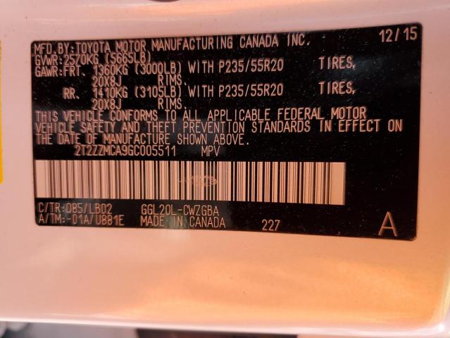 2016 LEXUS RX 350 2T2ZZMCA9GC005511