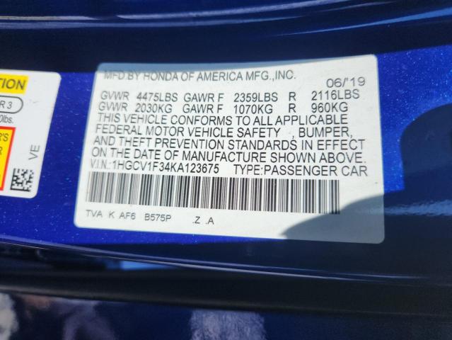 2019 HONDA ACCORD SPORT 1HGCV1F34KA123675