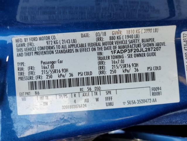 2018 FORD FOCUS SE 1FADP3F20JL287207
