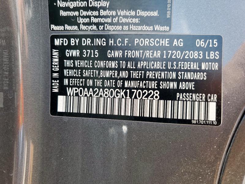 2016 PORSCHE CAYMAN WP0AA2A80GK170228