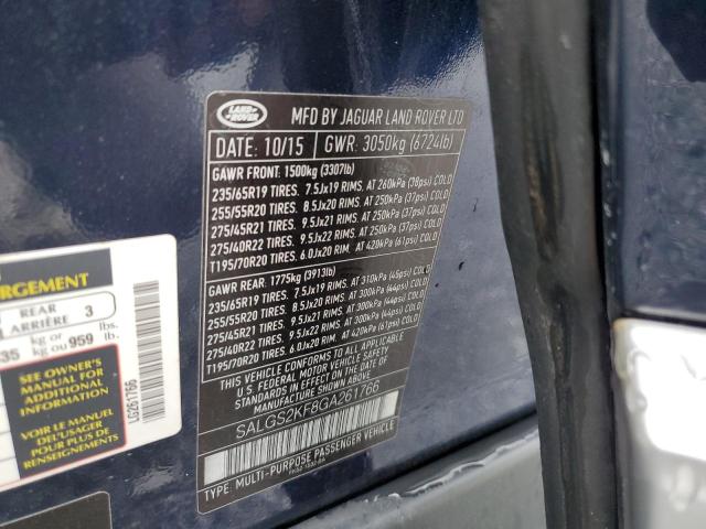 2016 LAND ROVER RANGE ROVE SALGS2KF8GA261766