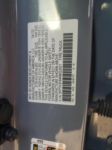 2022 HONDA RIDGELINE 5FPYK3F84NB022921