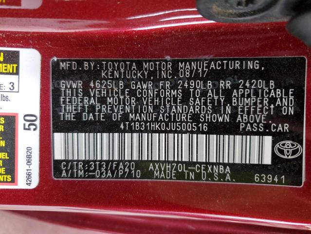 2018 TOYOTA CAMRY LE 4T1B31HK0JU500516