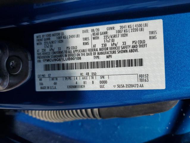 2020 FORD ESCAPE SE 1FMCU9G61LUB90108