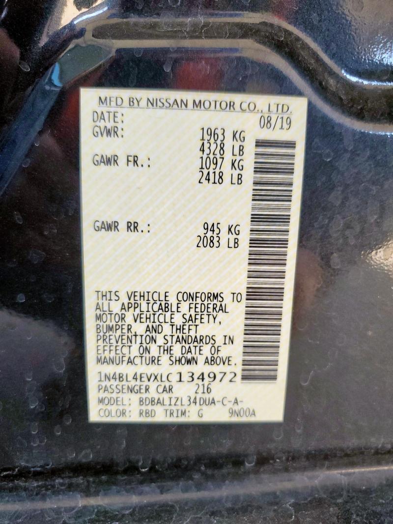 2020 NISSAN ALTIMA SL 1N4BL4EVXLC134972