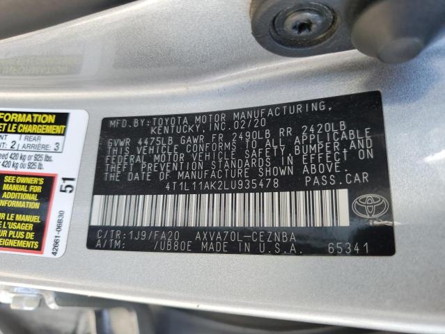 2020 TOYOTA CAMRY LE 4T1L11AK2LU935478