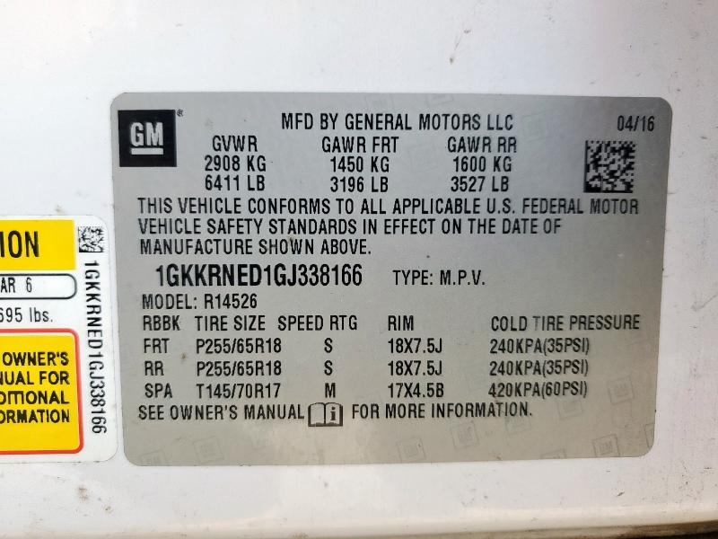 2016 GMC ACADIA SLE 1GKKRNED1GJ338166