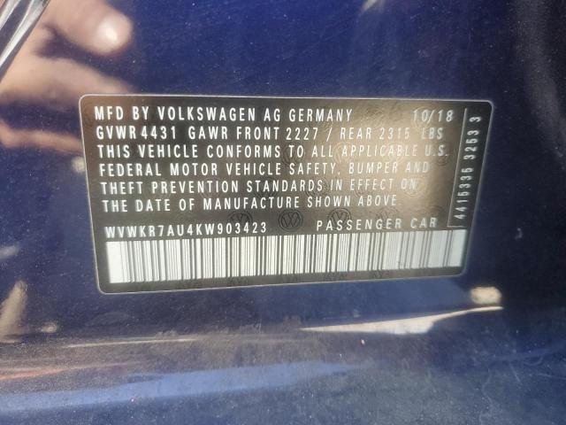 2019 VOLKSWAGEN E-GOLF SE WVWKR7AU4KW903423