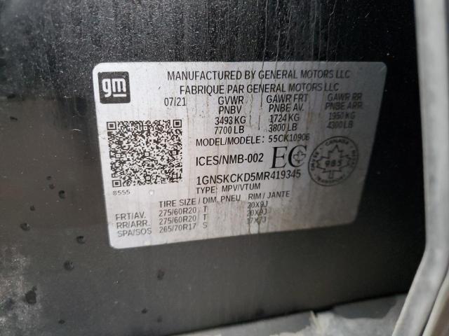 2021 CHEVROLET SUBURBAN K1500 LT 1GNSKCKD5MR419345