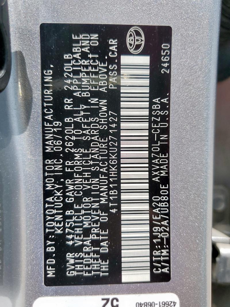 2019 TOYOTA CAMRY L 4T1B11HK6KU271427