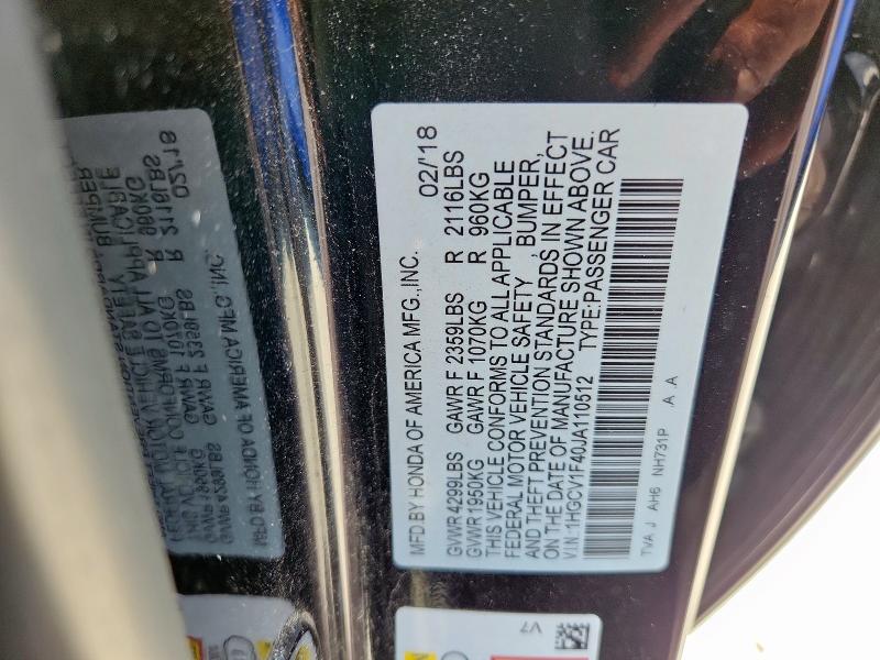 2018 HONDA ACCORD EX 1HGCV1F40JA110512