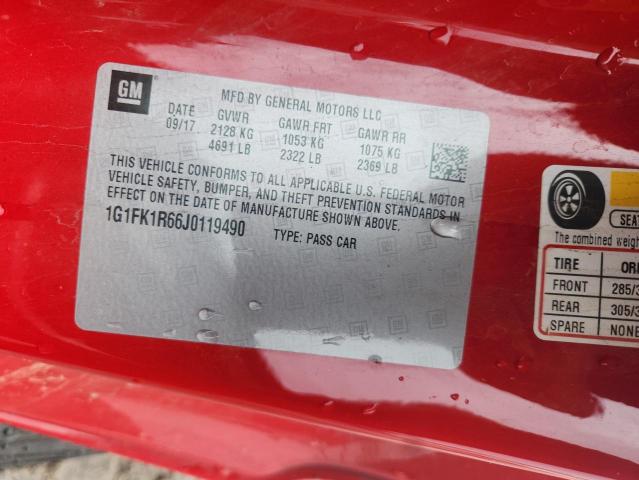 2018 CHEVROLET CAMARO ZL1 1G1FK1R66J0119490