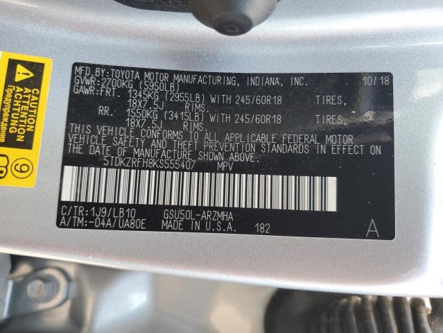 2019 TOYOTA HIGHLANDER 5TDKZRFH8KS555407