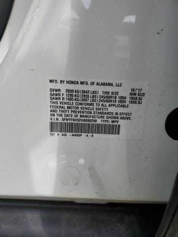 2017 HONDA PILOT EXL 5FNYF6H52HB090298