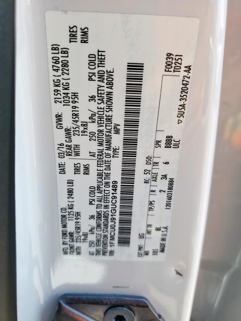 2016 FORD ESCAPE TIT 1FMCU0J91GUC91489