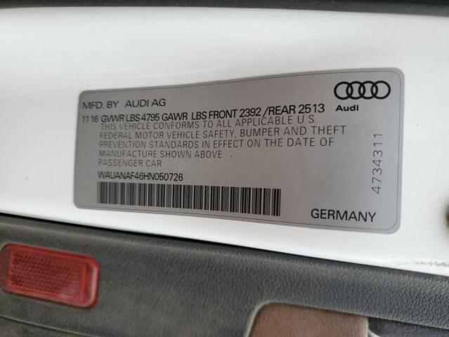 2017 AUDI A4 PREMIUM WAUANAF46HN050726