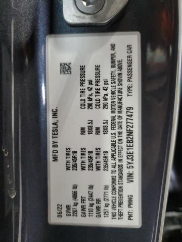 2022 TESLA MODEL 3 5YJ3E1EB2NF277479