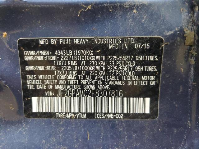 2015 SUBARU XV CROSSTR - JF2GPAMC2F8307816