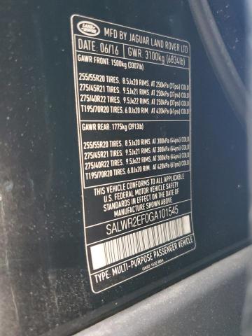 2016 LAND ROVER RANGE ROVE SALWR2EF0GA101545