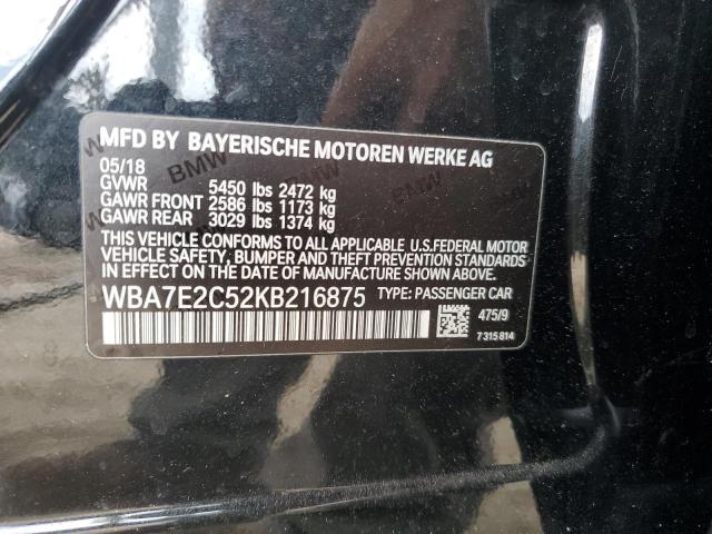 2019 BMW 740 I WBA7E2C52KB216875