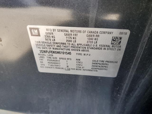 2017 CHEVROLET EQUINOX LT 2GNFLFEK6H6191545