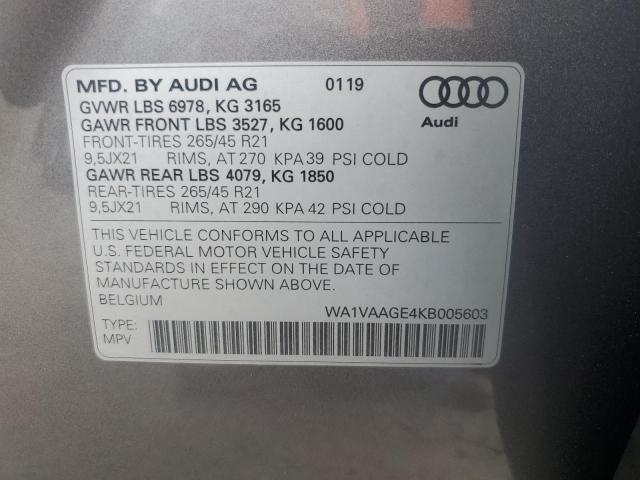 2019 AUDI E-TRON PRE WA1VAAGE4KB005603