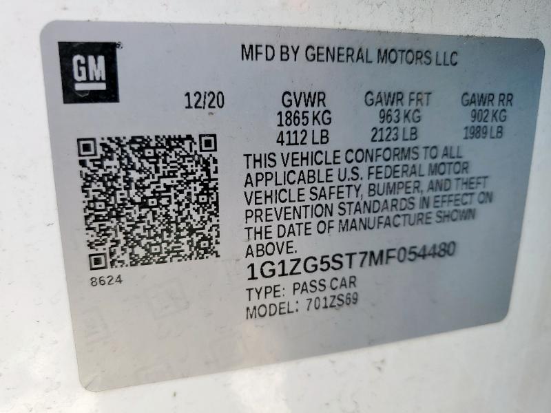 2021 CHEVROLET MALIBU RS 1G1ZG5ST7MF054480