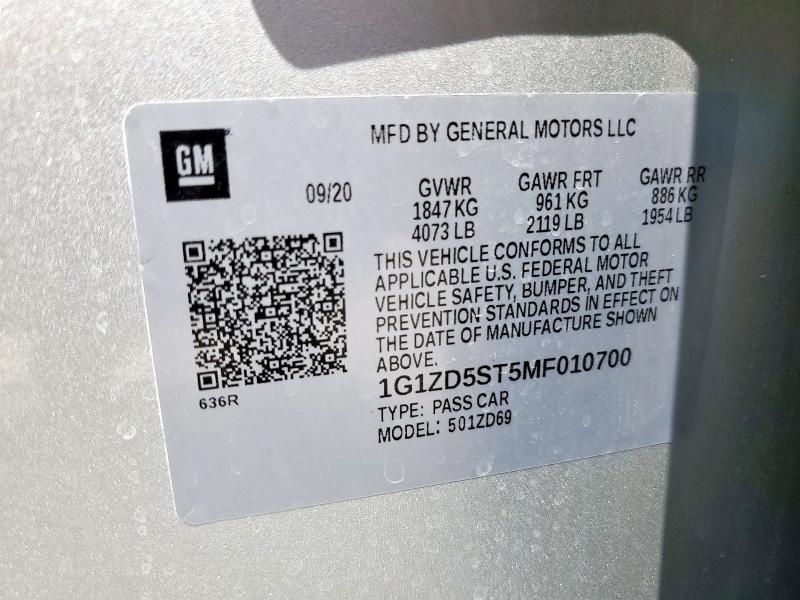 2021 CHEVROLET MALIBU LT - 1G1ZD5ST5MF010700